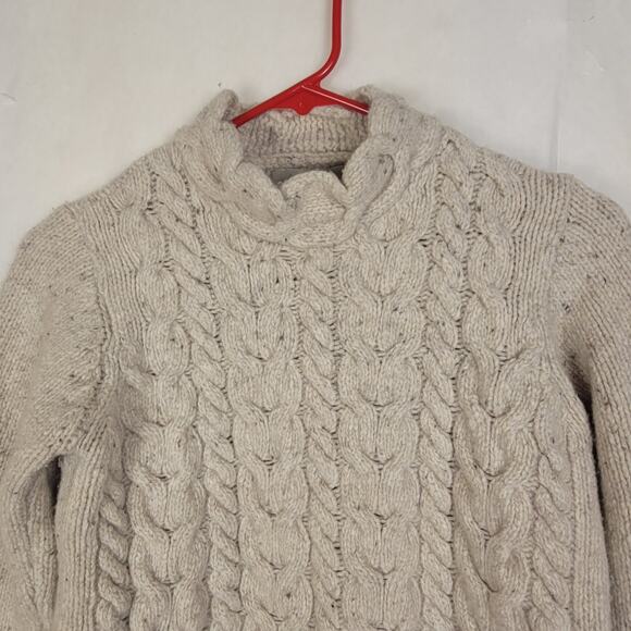 Aran Sweater Market oatmeal wool cashmere cable knit sweater Size small Preppy - Picture 4 of 10